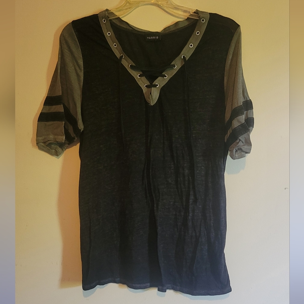 Torrid Black and Gray Lace-Up Women's Top